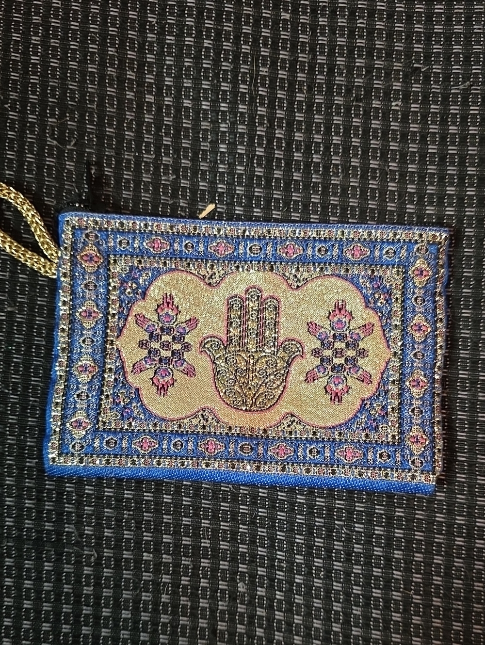 Blue & Gold Embroidered Hamsa Wristlet Pouch